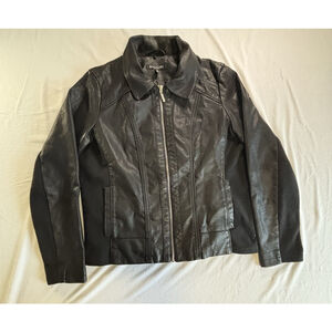 Baccini Size Medium Black Faux Leather Moto Biker Jacket Women’s Zipper Front